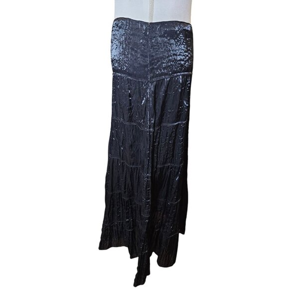Y2K Womens Maxi Skirt Black Tiered Crinkle Irresdescent Whimsigoth Size M 8 10 - Picture 3 of 10